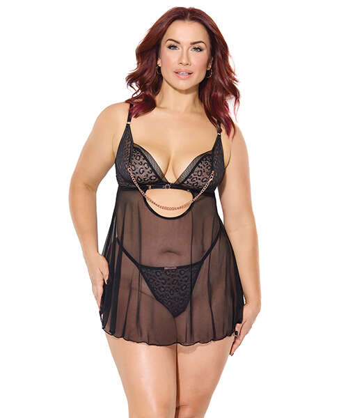 Pleasure Collection Feline Fatale Babydoll & G-String 2 pc Set - Black QN