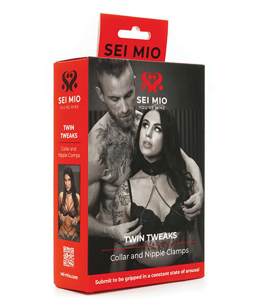 Sei Mio Twin Tweaks Velvet Collar w/Nipple Clamps - Black