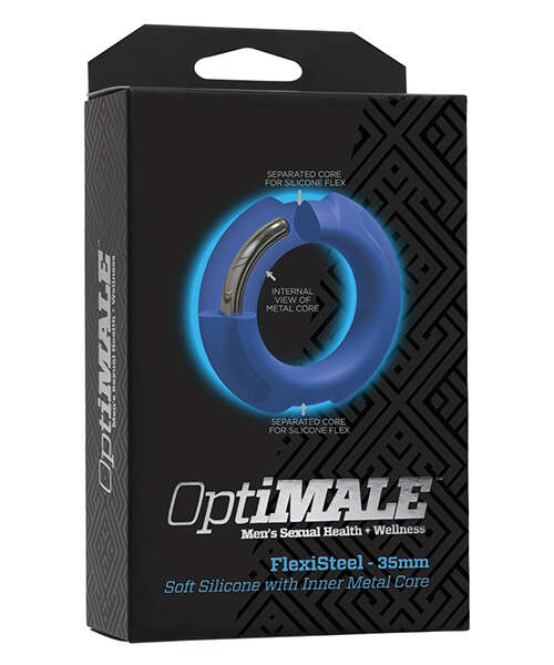 OptiMale FlexiSteel Cock Ring - 35 mm Blue