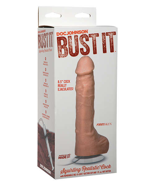 Bust It Squirting Realistic Cock w/1 oz Nut Butter - Flesh
