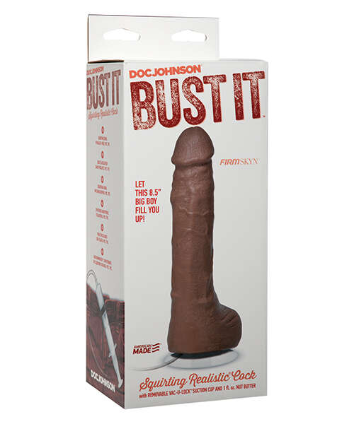 Bust It Squirting Realistic Cock w/1 oz Nut Butter - Brown