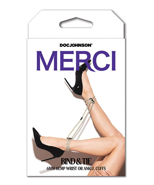 Merci Hogtie - Bind & Tie Wrist or Ankle Cuffs - 6 mm Hemp - Black