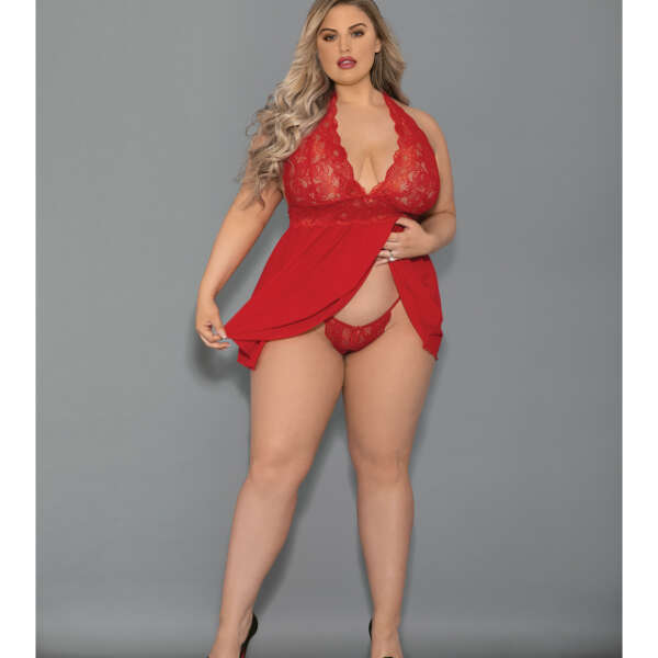 Euphoria Shorty Babydoll & Open Panty Red QN