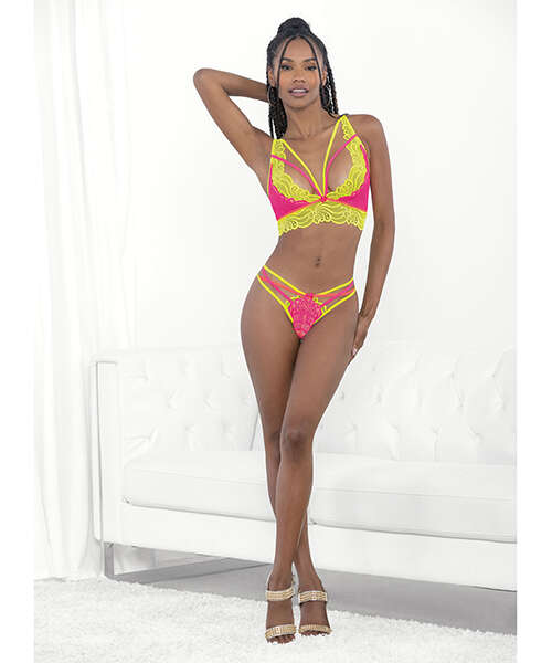 Festival Wear Strappy Lace Top & G-String Neon LG