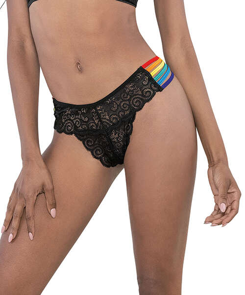Pride Lace Rainbow Side Straps Panty Black O/S