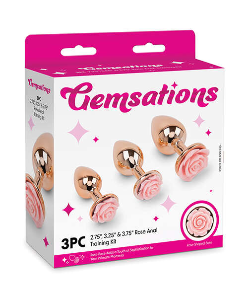 Gemsations 3 pc 2.75" & 3.15" & 3.7" Rose Metal Butt Plug Training Set - Rose Gold