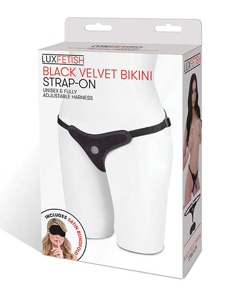 Lux Fetish Velvet Bikini Strap On - Black