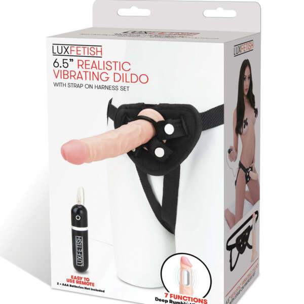 Lux Fetish 6.5" Realistic Vibrating Dildo w/Strap On Harness Set