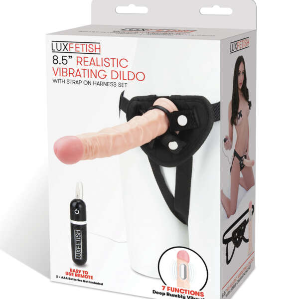 Lux Fetish 8.5" Realistic Vibrating Dildo w/Strap On Harness Set