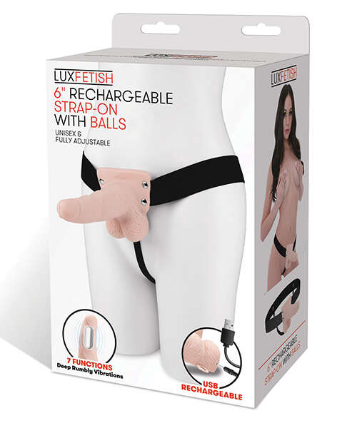 Lux Fetish 6" Rechargeable Strap On w/Balls - Ivory