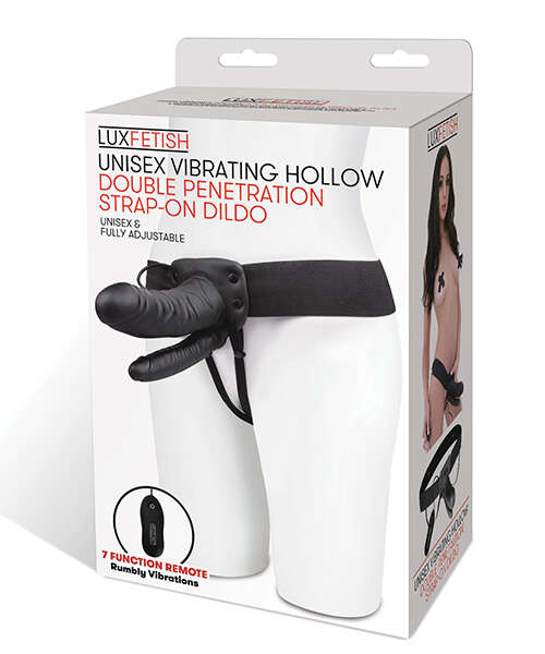 Lux Fetish Unisex Vibrating Hollow Double Penetration Strap On Dildo