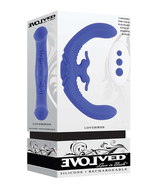 Evolved Lovebirds Curved Dual-Ended Rabbit Vibe w/Remote Control - Blue