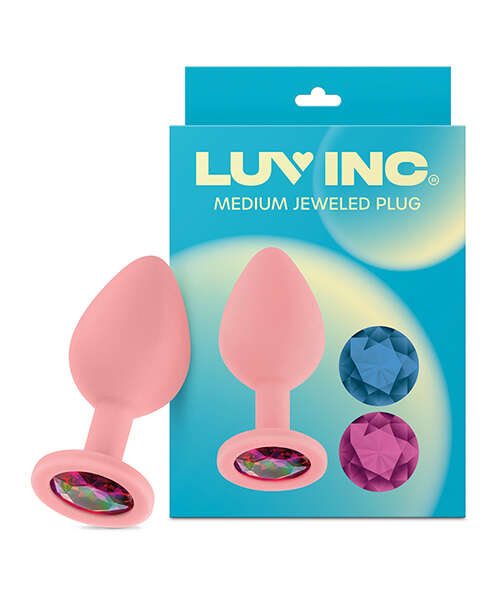 Luv Inc. Jeweled Silicone Butt Plug w/Three Stones - Medium Light Pink