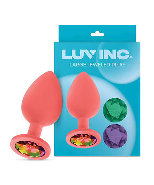 Luv Inc. Jeweled Silicone Butt Plug w/Three Stones - Large Coral