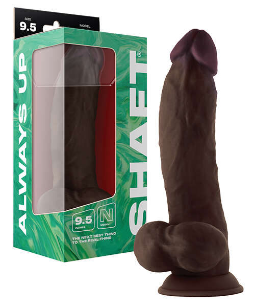 Shaft Model N Flexskin Liquid Silicone 9.5" Side Curve Dong w/Balls - Mahogany