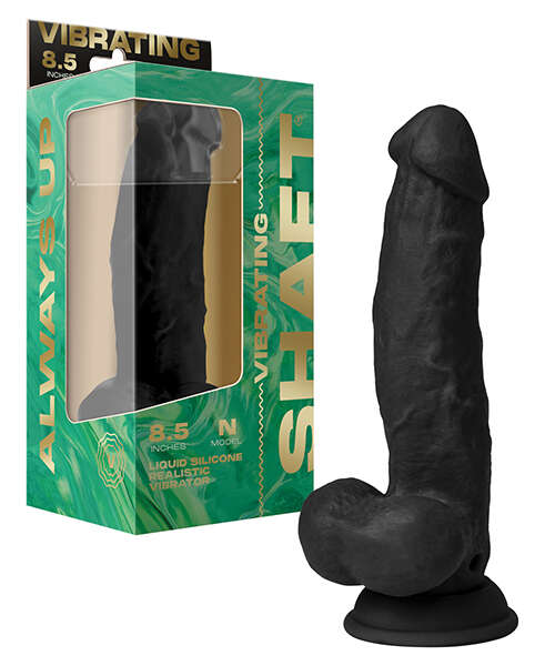 Shaft Flexskin Liquid Silicone 8.5" Vibrating Side Curve Dong w/Balls - Black