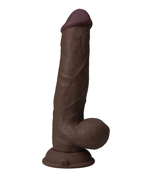 Shaft Flexskin Liquid Silicone 8.5" Vibrating Side Curve Dong w/Balls - Mahogany
