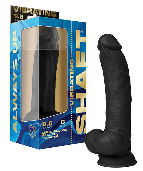 Shaft Flexskin Liquid Silicone 9.5" Vibrating Curved Dong w/Balls - Black