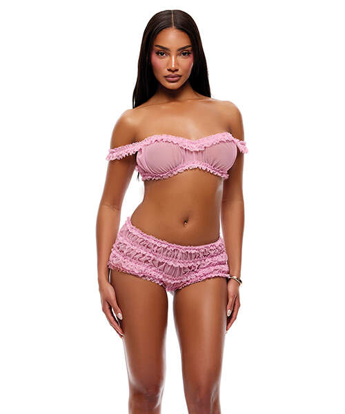Soft Girl Era Sheer Mesh & Lace Bralette 2 pc Set - Light Pink LG