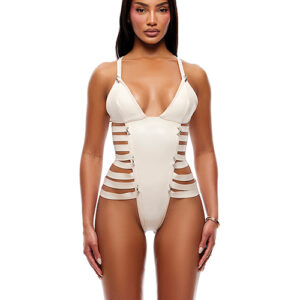 Strap Tease Strappy Matte Vinyl Teddy - Cream MD