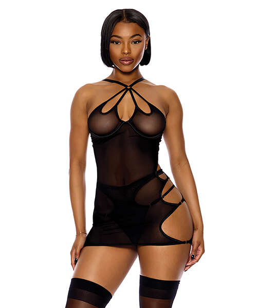 Feeling Butterflies Mesh Chemise w/Panty - Black MD