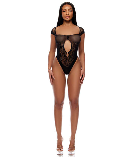 Cross Your Mind Seamless Teddy w/Rhinestone Accents - Black O/S