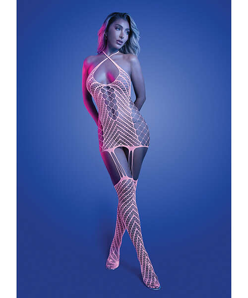 Metamorphic Glow-in-the-Dark Bodystocking Dress; Glows Pink - White O/S