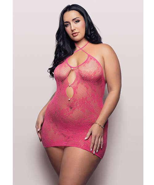 Vixen Call Me Baby Halter Dress w/Pearl Details - Hot Pink QN