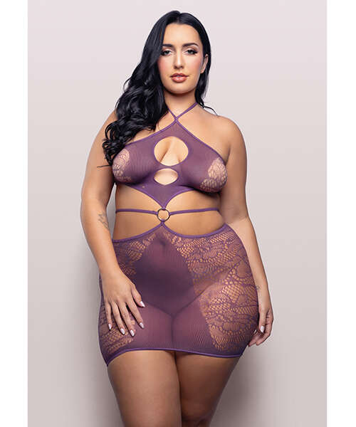Vixen Focus On Me Halter Dress w/Key Ring Details - Purple QN