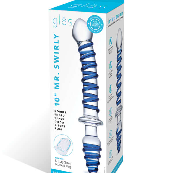 Glas 10" Mr. Swirly Double Ended Glass Dildo & Butt P