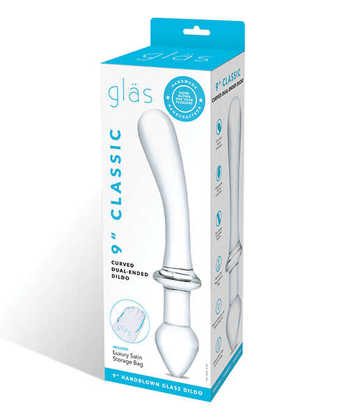 Glas 9" Classic Curved Dual Ended Dildo - Clear