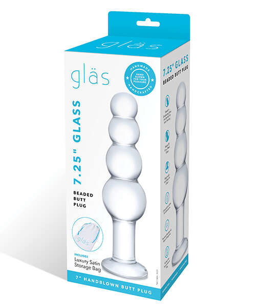 Glas 7.25" Glass Beaded Butt Plug - Clear
