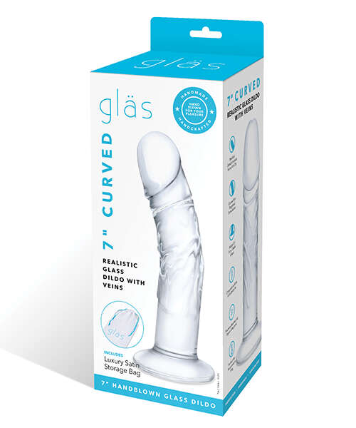 Glas 7" Realistic Curved Glass Dildo w/Veins - Clear