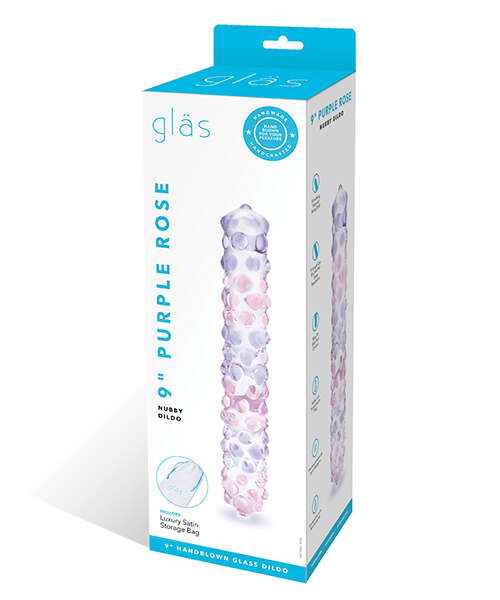 Glas 9" Purple Rose Nubby Glass Dildo - Purple/Pink