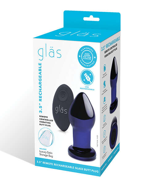 Glas 3.5" Rechargeable Vibrating Butt Plug - Blue