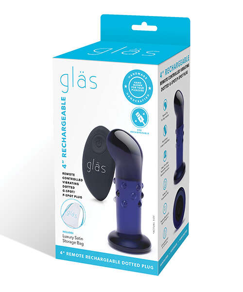 Glas 4" Rechargeable Vibrating Dotted G Spot/P Spot Plug - Blue