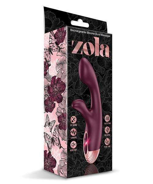 Zola Rechargeable Silicone Dual Massager - Burgundy/Rose Gold