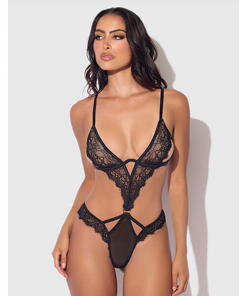 Nadia Lace & Mesh Cutout Teddy - Black SM