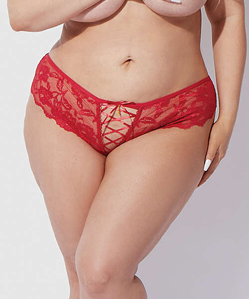 Bella Lace Up Tanga Panty w/Jewel Detail - Red 3X/4X