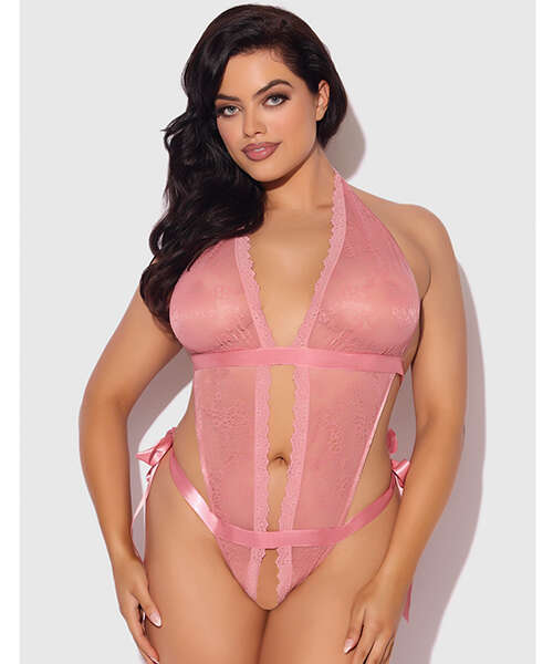 Kiki Lace & Satin Drop Off Teddy - Rose 3X/4X