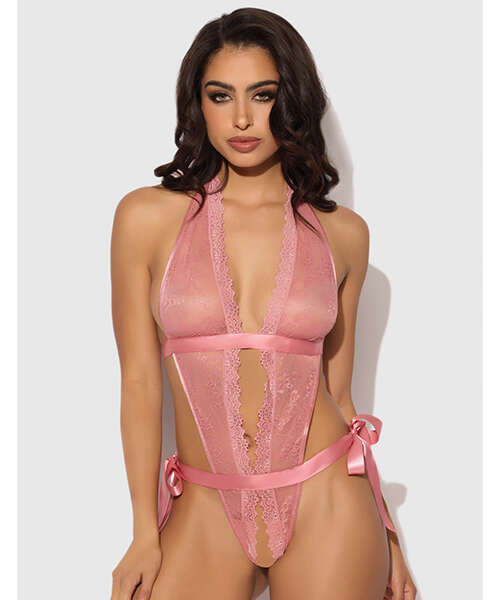 Kiki Lace & Satin Drop Off Teddy - Rose LG