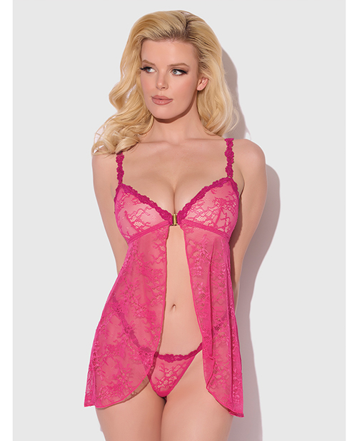 Yvone Lace Babydoll w/Front Closure & G-String 2 pc Set - Pink SM