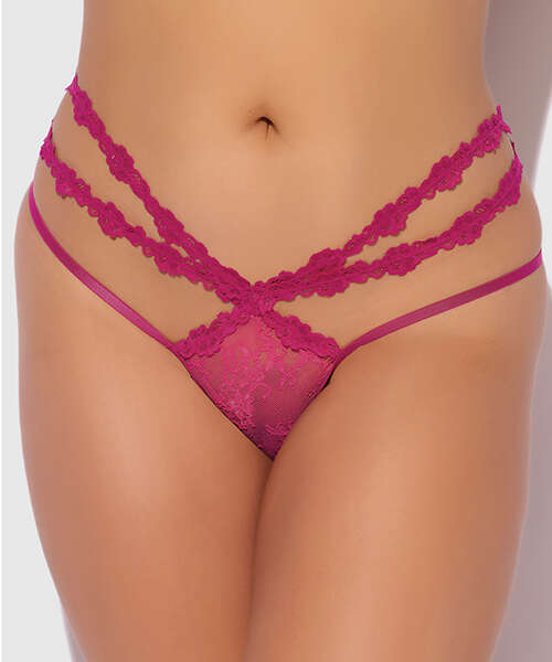 Yvone Lace Strappy Backless Tanga Panty - Pink 1X/2X