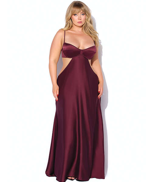 Brigeta Satin Cut Out Long Dress - Burgundy 3X/4X