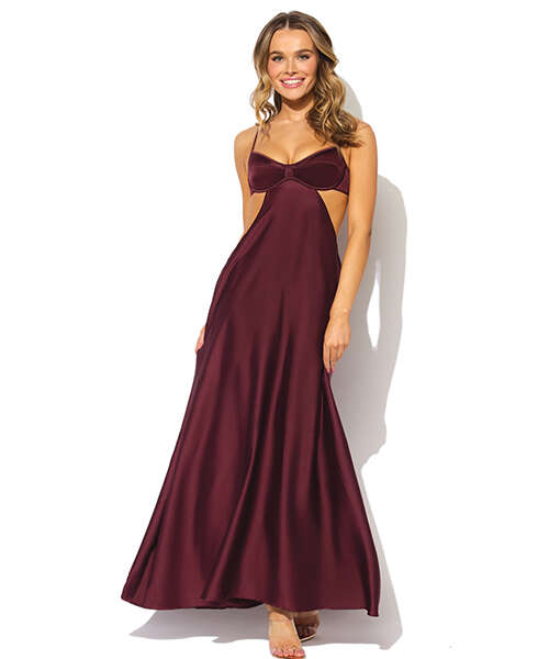 Brigeta Satin Cut Out Long Dress - Burgundy XL