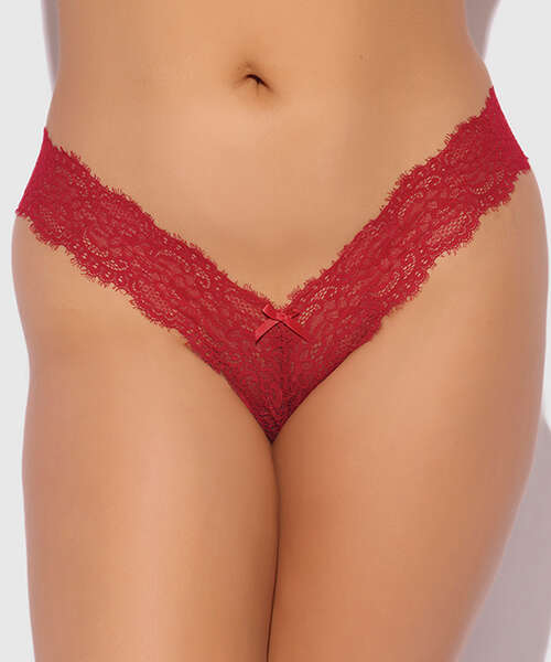 Lana Sheer Lace V-Thong - Red 1X/2X