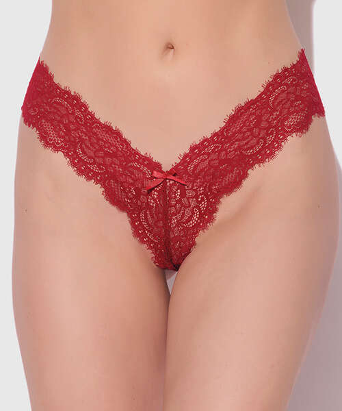 Lana Sheer Lace V-Thong - Red LG