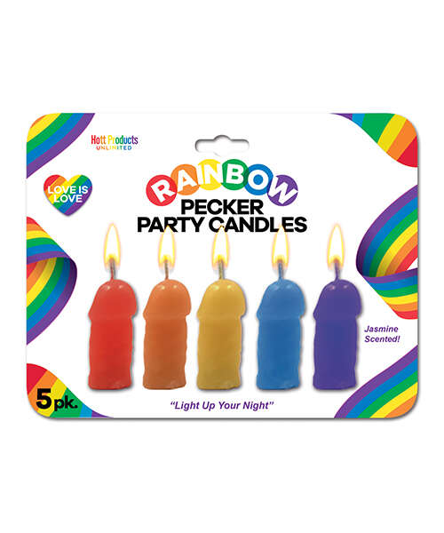 Rainbow Pecker Party Candles - Asst. Colors Pack of 5
