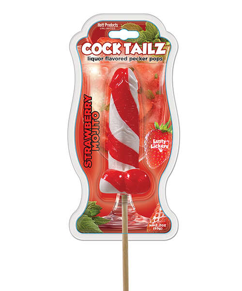 Cock Tailz Liquor Flavored Pecker Pops - Strawberry Mojito Red/White Stripe