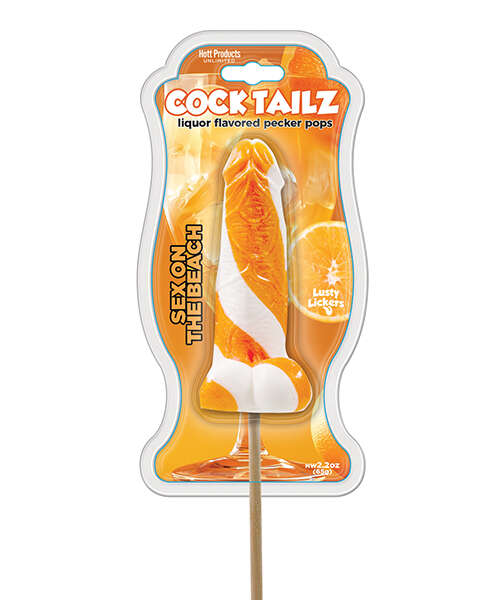Cock Tailz Liquor Flavored Pecker Pops - Sex on the Beach Orange/White Stripe